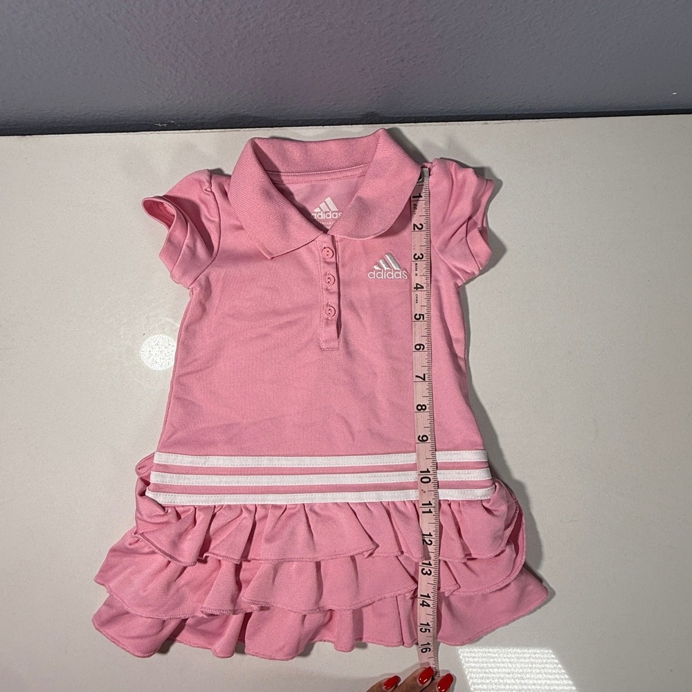 Adidas Polo Dress Baby Girls 9M Pink Excellent Ruffle Tiered 3-Stripe Logo - Picture 6 of 8